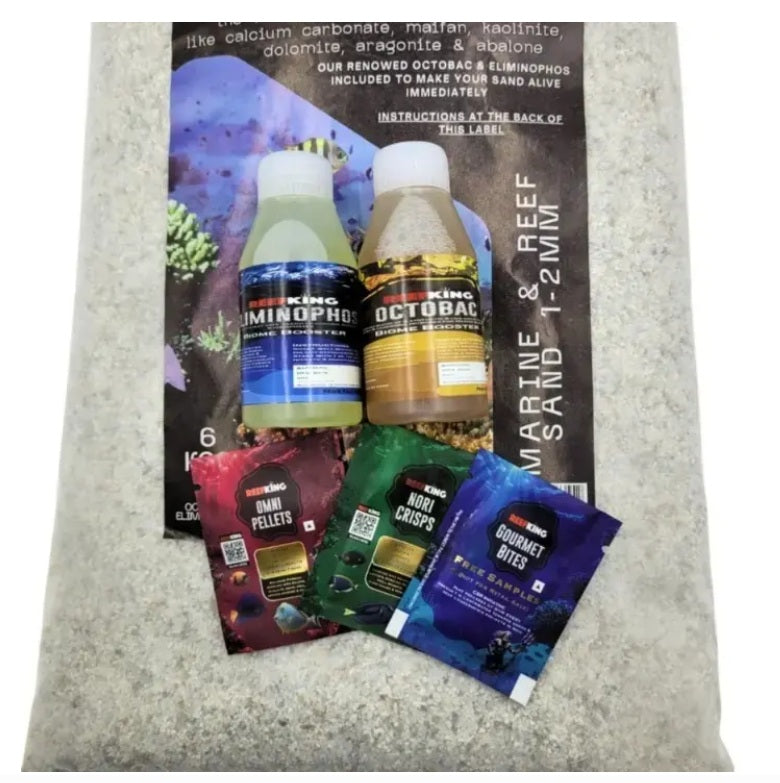 Reefking Argolive Marine Aquarium Sand 6kg with Octobac & Eliminophos for instant cycling 1-2 mm