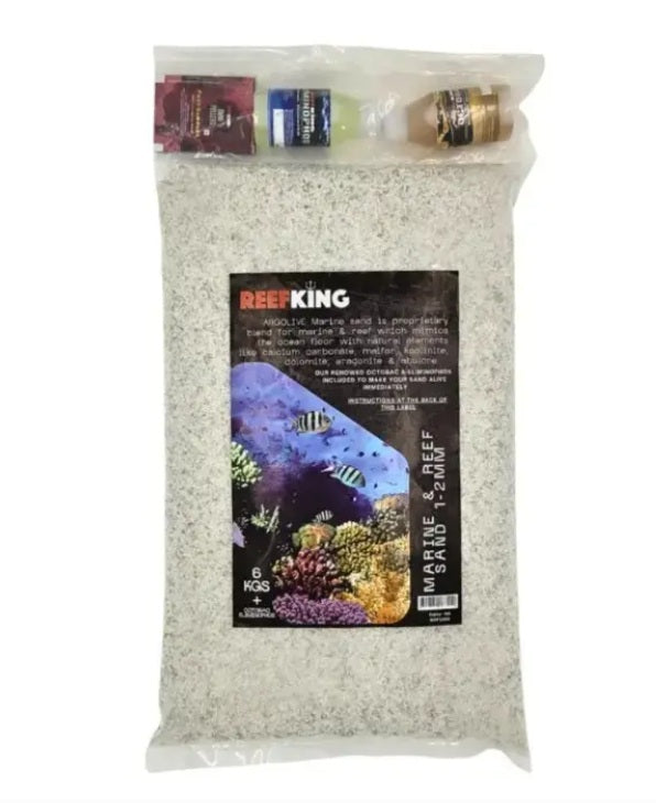 Reefking Argolive Marine Aquarium Sand 6kg with Octobac & Eliminophos for instant cycling 1-2 mm