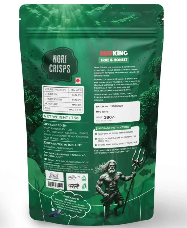 Reefking Nori Crisps Marine Flakes Enriched with Seaweed, Lettuce, Spirulina Squid, Krill, Spinach, Carotenoids Vitamins