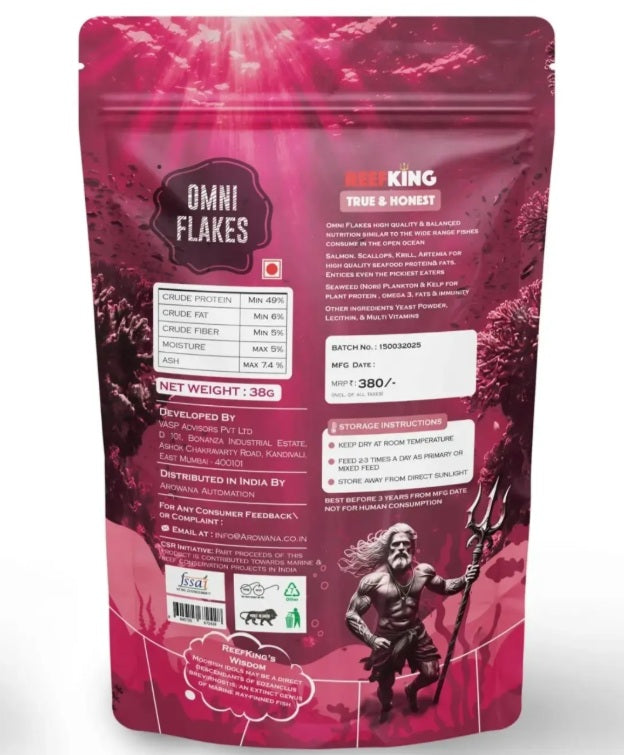 ReefKing Omni Flakes Balanced Formula Enriched with Salmon, scallops, squid, krill, artemia seaweed & Kelp
